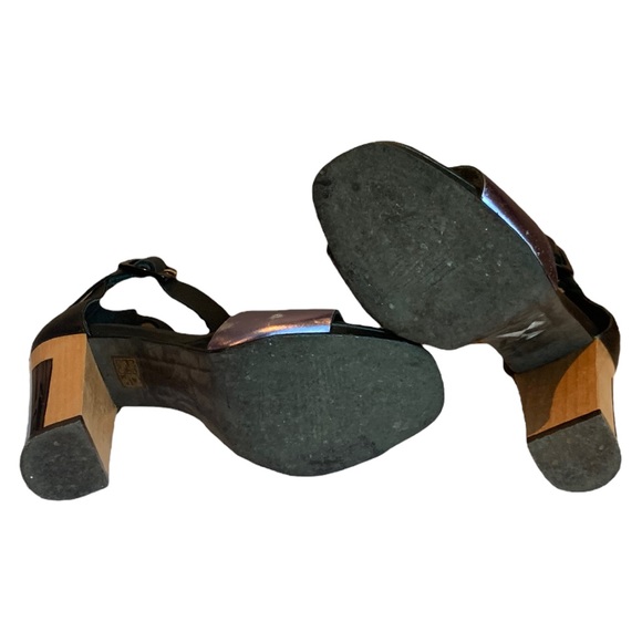 MIISTA Wood & Resin Block Heeled Sandals with Reflective Purple Front Size 37 EU - Picture 8 of 9